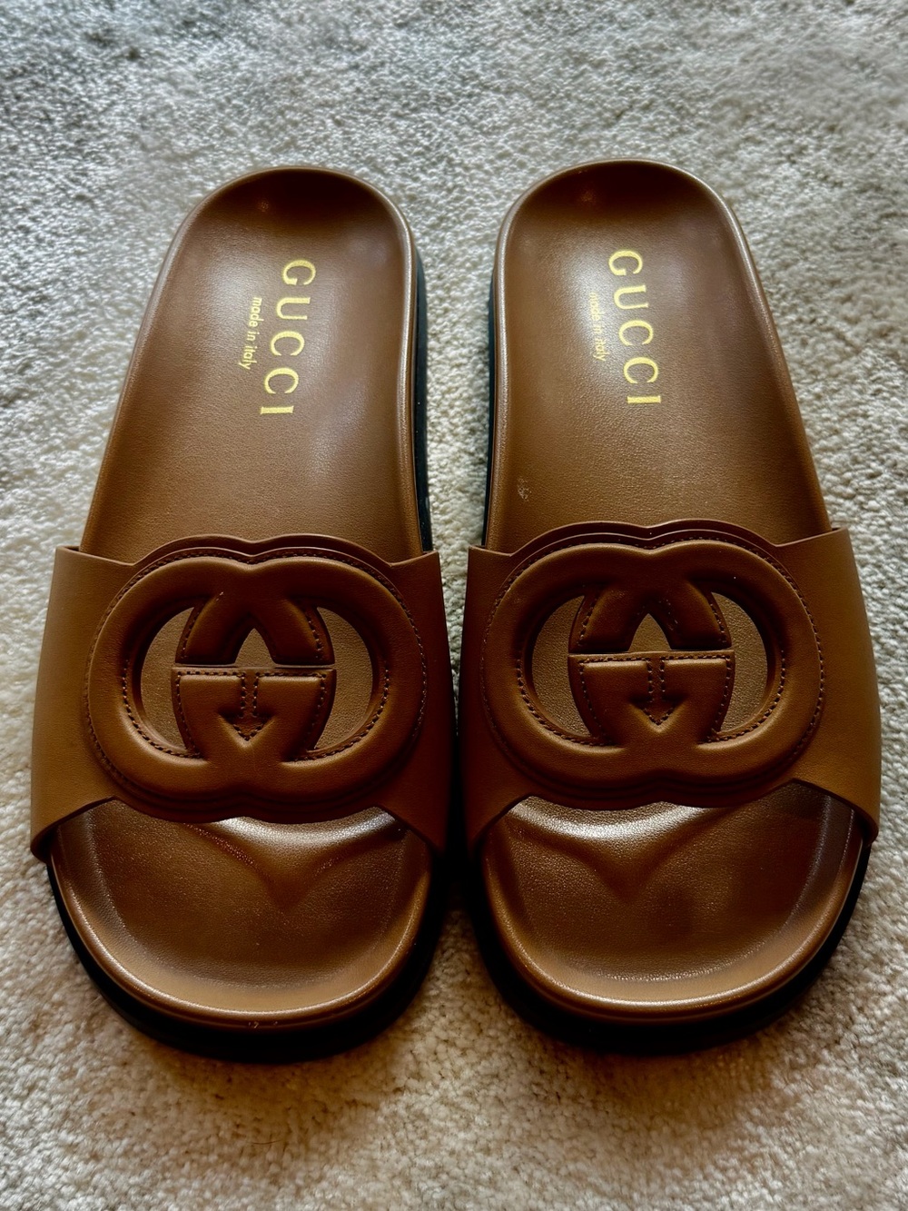 Gucci Tan Cosmos Leather Double-G Slide Sandals, Size 7 NWOB - Picture 7 of 8